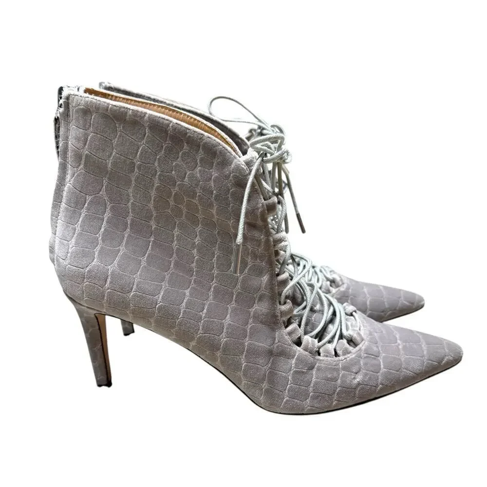 Chelsea Paris Gray Velvet Sabrine Italian Lace Front Booties 6.5